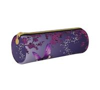 Zhengjia Purple Plum Butterfly Round Leather Pencil Case - Large Capacity Pencil Case for School & Office