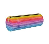 Zhengjia Rainbow Colored Striped Round Leather Pencil Case - Large Capacity Pencil Case for School & Office