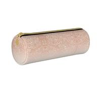 Zhengjia Rose Gold Faux Glitter Round Leather Pencil Case - Large Capacity Pencil Case for School & Office