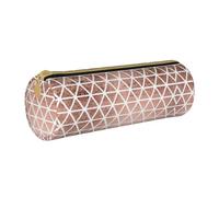 Zhengjia Rose Gold Pattern Backgrounds Round Leather Pencil Case - Large Capacity Pencil Case for School & Office