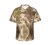 Zhengjia Sheep and Lambs Men's Hawaiian Shirts Regular-Fit Short-Sleeve Print Shirt Black