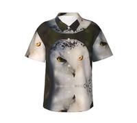 Zhengjia Snowy Owl Eyes Men's Hawaiian Shirts Regular-Fit Short-Sleeve Print Shirt Black