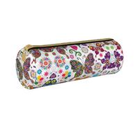 Zhengjia Spring Floral Butterfly Round Leather Pencil Case - Large Capacity Pencil Case for School & Office
