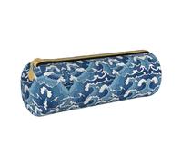 Zhengjia Stormy Sea Round Leather Pencil Case - Large Capacity Pencil Case for School & Office