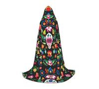 Zhengjia Sugar Horror Skull And Flowers Print Halloween Hooded Cape Witch Cosplay Accessories Adult/Kids Fancy Dress Costume For Masquerade, Halloween, Family Party