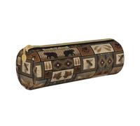 Zhengjia Wild Animals Round Leather Pencil Case - Large Capacity Pencil Case for School & Office