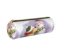 Zhengjia Winter Snowman Round Leather Pencil Case - Large Capacity Pencil Case for School & Office