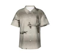 Zhengjia World War 2 Aircraft Airplane Men's Hawaiian Shirts Regular-Fit Short-Sleeve Print Shirt Black