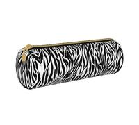 Zhengjia Zebra Print Round Leather Pencil Case - Large Capacity Pencil Case for School & Office