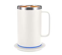 Zhenglu USB Self Heating Coffee Mug, Large Heated Mug & Coffee Warmer Set, 131°F Temperature Control Cup with Lid for Desk Home Office (Off White-17oz)