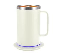 Zhenglu USB Self Heating Coffee Mug, Large Heated Mug & Cup Warmer Set, 131°F Temperature Control Cup with Lid for Desk Home Office (Off White-17oz)