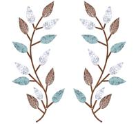 Zhengmy 2 Pieces Metal Tree Leaf Wall Decor Vine Olive Branch Leaf Wall Art Wrought Iron Scroll Above The Bed, Living Room, Outdoor Decoration (Blue Brown Colors)
