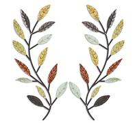 Zhengmy 2 Pieces Metal Tree Leaf Wall Decor Vine Olive Branch Leaf Wall Art Wrought Iron Scroll Above The Bed, Living Room, Outdoor Decoration (Multi Color)
