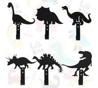 Zhengmy 6 Pcs Dinosaur Wall Hooks Dinosaur Bathroom Decor Cartoon Silhouette Shape Coat Hooks for Kids Boys Girls Black Metal Decorative Wall Mounted Hanging for Nursery Bathroom Bedroom