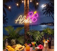 Zhengmy Aloha Party Neon Sign for Wall Decor USB Powered for Hot Night Parties Supplies Battery Powered Hawaiian Alphabet Letter Happy Party Summer LED Light for Aloha Theme Night Bar Backdrop Decor