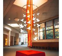 Zhengmy Pentecost Decorations Kit Ceiling Wall Hanging Streamer Flame Backdrop with Paper Doves Garland Holy Spirit Church Altar Decor for Pentecost Christian Worship Church Sanctuary Prayer Corner