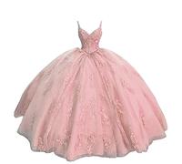 ZHengquan Women's Sweetheart Quinceanera Dresses Ball Gown Spaghetti Straps Applique Sweet 16 Dresses for Teens Blush Pink