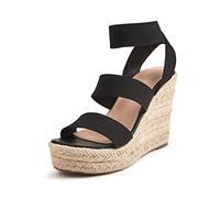 ZHENGRUI Hemp Rope Bottom Women's Shoes,Summer High Heels Plus Size Sandals Platform Wedge Shoes New Thick Heel Sexy,Black-42