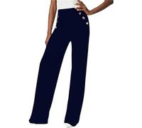 ZHENGSHUJS Tummy Control Button Wide Leg Pant,Black Trousers for Women Plus Size,Cropped Wide Leg Pants for Women (Blue,Large)