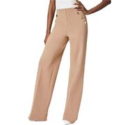 ZHENGSHUJS Tummy Control Button Wide Leg Pant,Black Trousers for Women Plus Size,Cropped Wide Leg Pants for Women (Khaki,Medium)