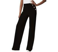 ZHENGSHUJS Tummy Control Button Wide Leg Pant,Black Trousers for Women Plus Size,Cropped Wide Leg Pants for Women (Black,Large)