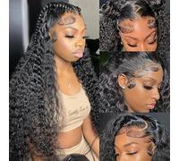 Zhengshuo 34 Inch Water Wave Lace Front Wig Human Hair 200% Density 33x6 HD Transparent Lace Frontal Wig Human Hair Pre Plucked with Baby Hair Curly Lace Front Wig for Women