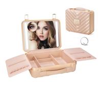 ZhenGuiRu Makeup Case with LED Lighted Mirror, 11.5''x 8.7'' Portable Travel Makeup Organizer, Toiletry Storage Makeup Bag Gift for Lady, DIY Dividers Makeup Box with 5X Magnifying Mirror (Pink)