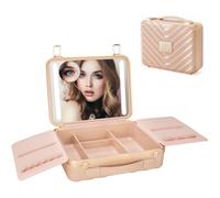 ZhenGuiRu Makeup Case with LED Lighted Mirror, 11.5''x 8.7'' Portable Travel Makeup Organizer, Toiletry Storage Makeup Bag Gift for Lady, DIY Dividers Makeup Box with 5X Magnifying Mirror (Pink)