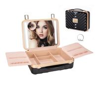 ZhenGuiRu Makeup Case with LED Lighted Mirror, 11.5''x 8.7'' Portable Travel Makeup Organizer, Toiletry Storage Makeup Bag Gift for Lady, DIY Dividers Makeup Box, CaseCosBlack, Fashion