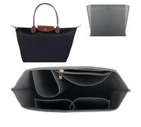 ZhengYue Bag Organizer Insert,Felt Purse Organiser Divider with Multi-Pocket and Zip,Folding Handbag Accessories Wallet Liner for Longchamp Le Pliage Tote Grey M