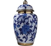 ZHENGYUSW Chinoiserie Blue And White Ceramic Ginger Jar Vase With Lids Chinese Oriental Style Ancient Porcelain Temple D
