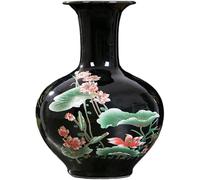 ZHENGYUSW Flower Vase Glass Vases Chinese Style Ceramic Crystal Glaze Black Bottom Porcelain Office Living Room Ornaments Crafts(A)