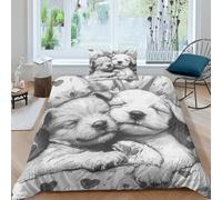 ZHENGYUU Warm Dog Quilt Cover 3D Print Cute Animals Comforter Covers for Teens And Adults Duvet Cover Bedding Set Soft Microfiber with Pillow Cases with Zipper Closure 2 Pieces Single（135x200cm）