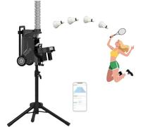 zhenmaster Adjustable Badminton Pitching Machine with APP Control, 52 Shuttlecock Capacity, 6 Drill Modes, Battery Operated Training Robot for Home, Gym, Outdoor Court