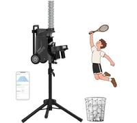 zhenmaster Battery-Powered Badminton Feeder with 52 Shuttle Capacity, Adjustable Height & Elevation, APP-Controlled Trainer with Wheels, for Home Court, Gym & Outdoor Practice