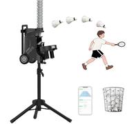 zhenmaster Battery Powered Badminton Practice Robot with APP Control, 52 Shuttle Capacity, Adjustable Stand & Feed Angle, Foldable and Portable Training Machine for Indoor or Outdoor Use