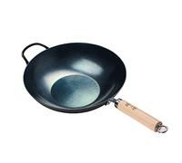 ZhenSanHuan HandHammered Iron Wok Flat Bottom Induction Suitable (WoodHandle with Help)