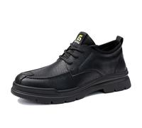 ZHENSI Men's Chef Shoes Leather Lace-Up Kitchen Waterproof Work Shoes Soft Bottom Comfortable for Food Service,Black,5 UK