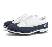ZHENSI Men's Golf Shoes Waterproof Leather Spikes Anti-Slip Lace-Up for Business Golf Course,Blue,6 UK