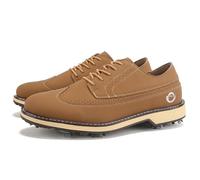ZHENSI Men's Golf Shoes Waterproof Leather Spikes Anti-Slip Lace-Up for Business Golf Course,Brown,9 UK