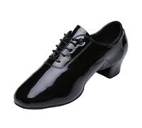 ZHENSI Men's Latin Dance Shoes Indoor Split Sole Modern Ballroom Dancing Shoes Patent Leather Low Heel Breathable,Black,7 UK