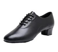 ZHENSI Men's Latin Dance Shoes Suede Split Sole Low Heel Indoor Teens Modern Ballroom Shoes,Black,6 UK