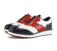 ZHENSI Men's Patent Leather Golf Shoes Spikeless Lace-Up Sneakers Waterproof Comfortable for Business,Red,7 UK