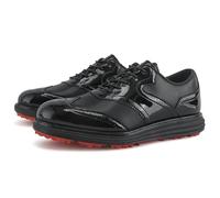 ZHENSI Men's Patent Leather Golf Shoes Spikeless Lace-Up Sneakers Waterproof Comfortable for Business,Black,7 UK