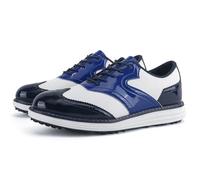 ZHENSI Men's Patent Leather Golf Shoes Spikeless Lace-Up Sneakers Waterproof Comfortable for Business,Blue,9.5 UK