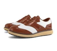 ZHENSI Men's Patent Leather Golf Shoes Spikeless Lace-Up Sneakers Waterproof Comfortable for Business,Brown,8 UK