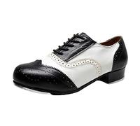ZHENSI Men's Tap Shoes Low Heel Ballroom Dance Shoes Brogue Lace Up Shoes Breathable,White,8.5 UK