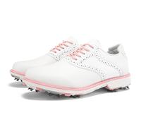 ZHENSI Spikes Golf Shoes Women Waterproof Business Golf Training Shoes Leather Lace-Up Anti-Slip,Pink,4 UK