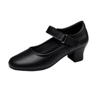 ZHENSI Women's Latin Dance Shoes Closed Toe Character Shoes Low Heel Slip-On Modern Salsa Stage Pumps,Black,6 UK