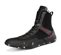 ZHENSI Wrestling Shoes Men Boxing Shoes Lightweight Non-Slip Sports Boots | High Top Mesh Lace-Up Flat Rubber Sole Breathable Professional Fighting Shoes for Fitness Powerlifting